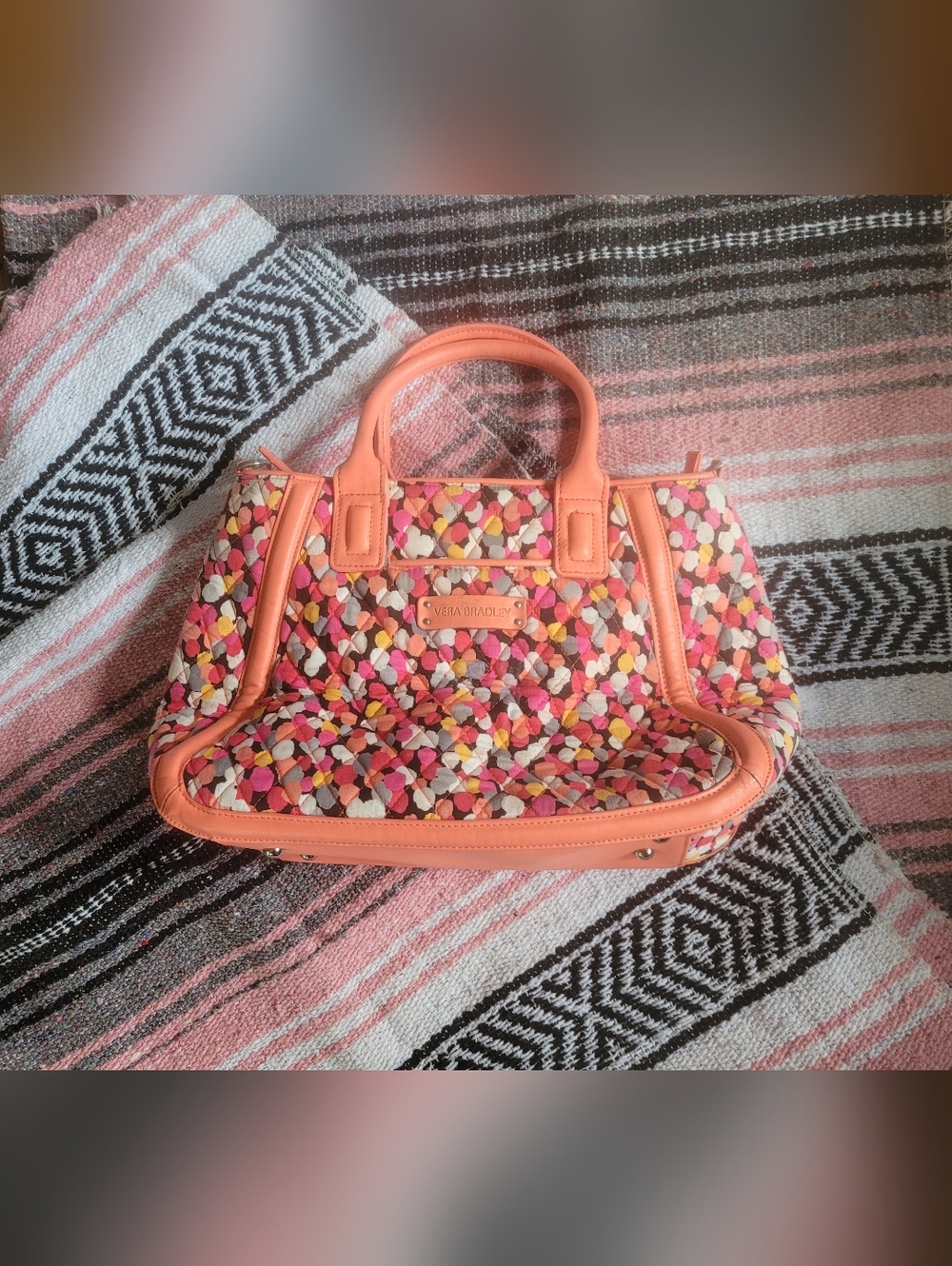 Vintage Vera Bradley Confetti Print Melon Colored Shoulder Bag Purse